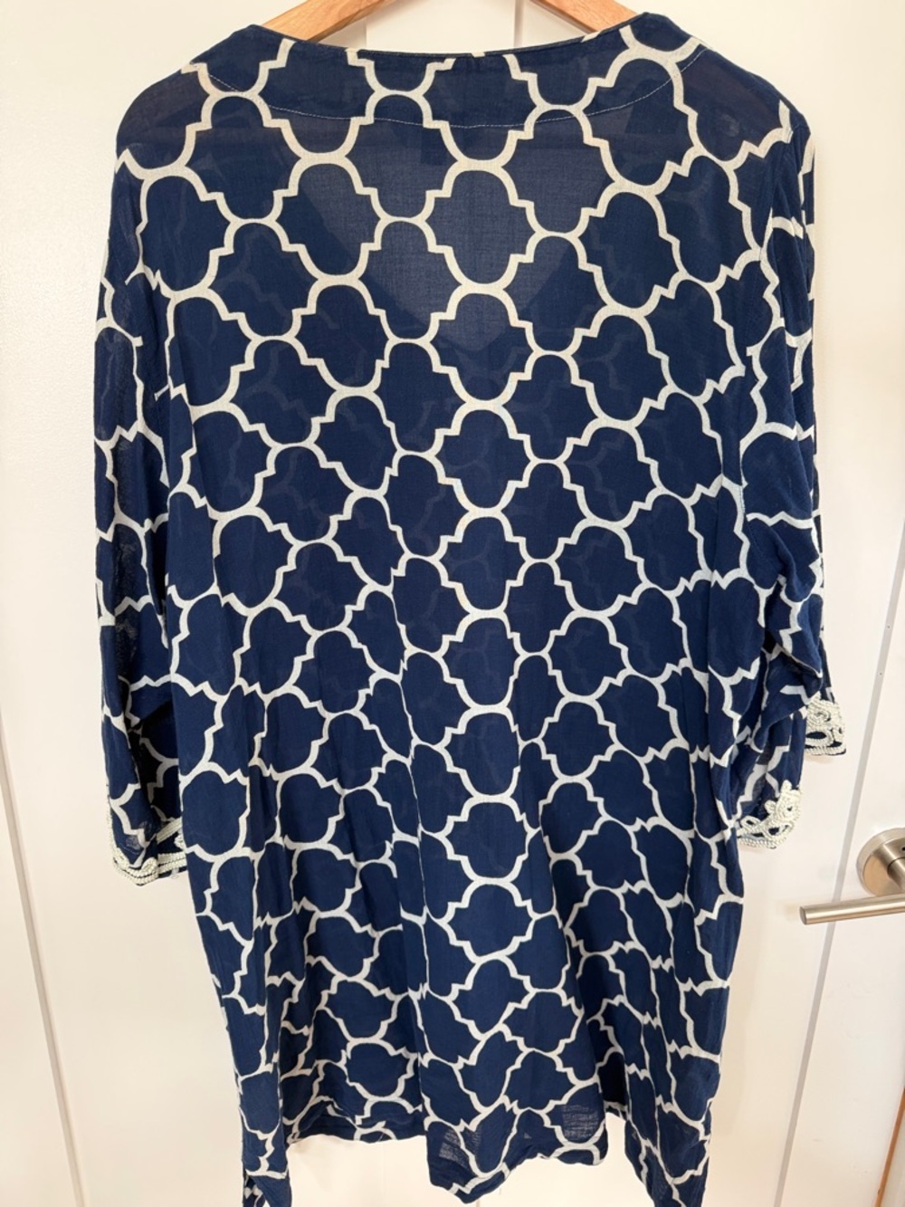 Lands' End Navy and White Patterned V-Neck Tunic swimsuit coverup - Picture 5 of 5
